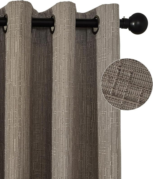 Jacquard Linen Curtains 63 inch Length 2 Panels Thick Faux Linen Blended Window Drapes Burlap Textured Curtains with Grommet for Living Room Bedroom Farmhouse (42x63 Dark Coffee) Natural