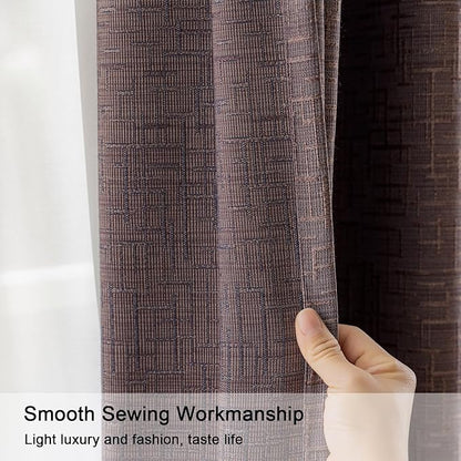 Jacquard Linen Curtains 63 inch Length 2 Panels Thick Faux Linen Blended Window Drapes Burlap Textured Curtains with Grommet for Living Room Bedroom Farmhouse (42x63 Fashion Purple) Natural