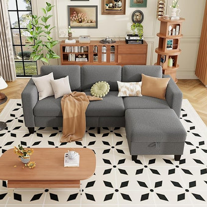 ZeeFu Sectional and Sofa Couches for Living Room - 78'' 3 Seater L-Shaped Modular Couch with Storage Ottoman - Modern Velevt Fabric Upholstered Sofa Set for Small Space Apartment Office