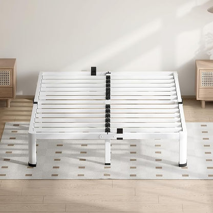 10 Inch White King Size Bed Frame, 3500Lbs Heavy Duty Metal Platform with Round Corner Legs Mattress Slide Stopper, Steel Slat Support No Box Spring Needed, Noise Free, Non-Slip, Easy Assembly