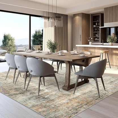Abstract Rug 5x7 Machine Washable Area Indoor Orange Low Pile Non-Slip Foldable Thin Accent Rugs for Bedroom Living Room Dining Room