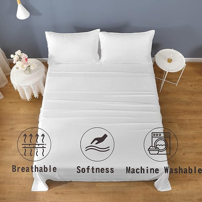 Linen World Cooling Bed Sheets Set Queen Size,100% Organically Grown Viscose Sheets,Deep Pocket Up to 16",4 Pieces Silky Soft,Breathable Bedding Sheets & Pillowcases(White,Queen)