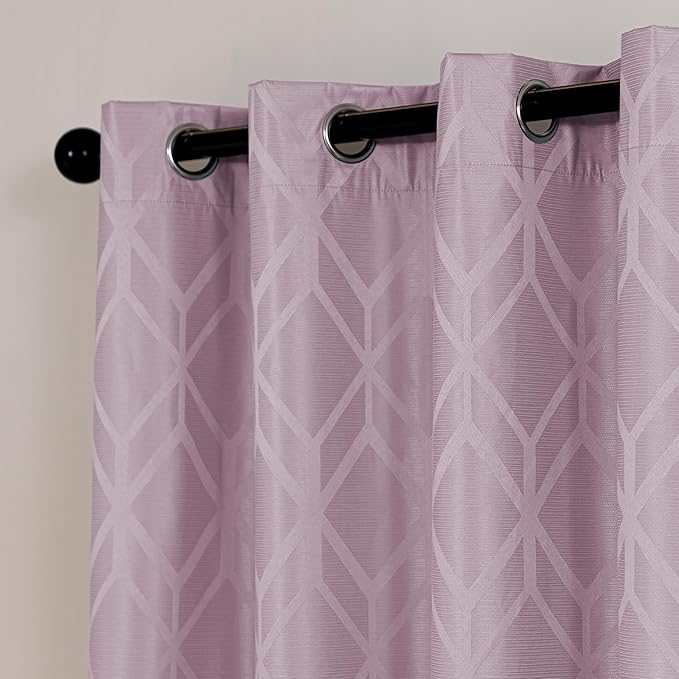 Amazon Basics Jacquard 2-Piece 100% Blackout Curtains, Living Room and Bedroom Drapes, Thermal Insulated Window Treatment, 52"x84", Pink