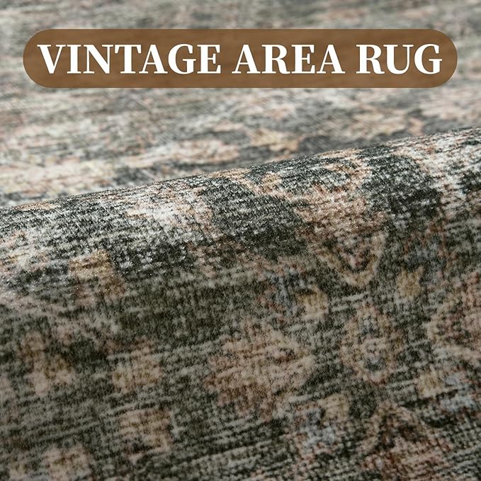 MontVoo-Vintage Area Rug 4X6 Green Rugs for Living Room-Soft Distressed Printed Rugs for Bedroom-Non Slip Carpet-Machine Washable Rug for Dining Room Living Room Bedside Office