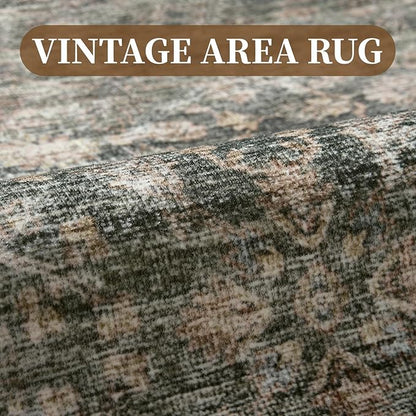 MontVoo-Vintage Area Rug 3x5 Green Rugs for Living Room-Soft Distressed Printed Rugs for Bedroom-Non Slip Carpet-Machine Washable Rug for Dining Room Living Room Bedside Office