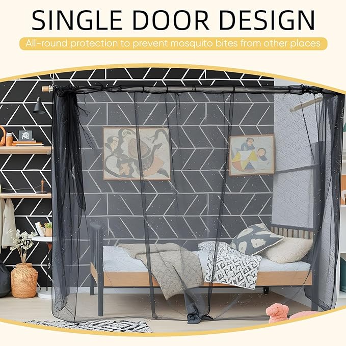 4 Corners Mosquito Net for Mosquiteros para Camas Bed Canopies Netting Bed Drapes Rectangular Mosquito Mesh for Camping Home Outdoor Travel(Black,L75 X W35.5 X H59 Inch,1 Opening)