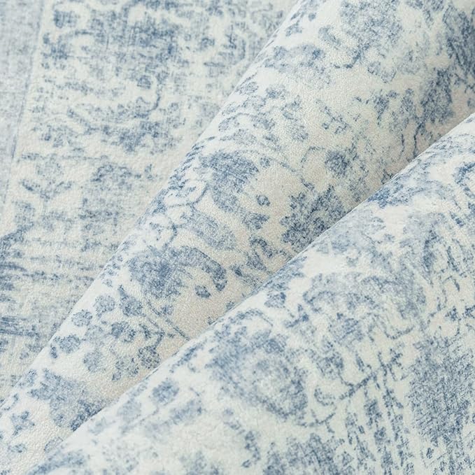 Blue Area Rug 5x7 Machine Washable Vintage Living Room Distressed Non Slip Carpet Traditional Indoor Bedroom Retro Floral Accent Throw Large Rug Office Kitchen Bathroom Dining Room