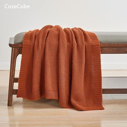 CozeCube Orange Throw Blanket for Couch, Soft Cozy Cable Knit Throw for Bed Sofa Living Room, Lightweight Warm Decorative Farmhouse Christmas Blanket, 50"x60", Burnt Orange