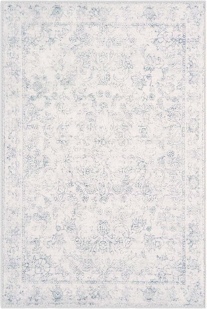 jinchan 8x10 Machine Washable Area Rugs for Living Room – Vintage Floral Soft Stain Resistant Low Pile Rug, Non Slip Ultra-Thin Carpet for Bedroom, Dining Room, Home Office, Nursery (8'x10', Ivory)