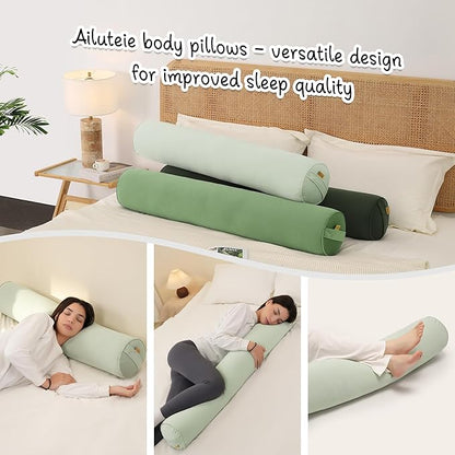 Bolster Pillow for Bed – Long Round Body Pillow for Adults, Cuddle Pillow for Sleeping, Full-Length Support,47.24 x 7.87 Inches,Celadon Green