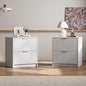 Set of 2 Fluted Nightstand with 2 Drawers, Modern Storage Bedside Table with Golden Metal Handles, Wooden End Table for Bedroom, White