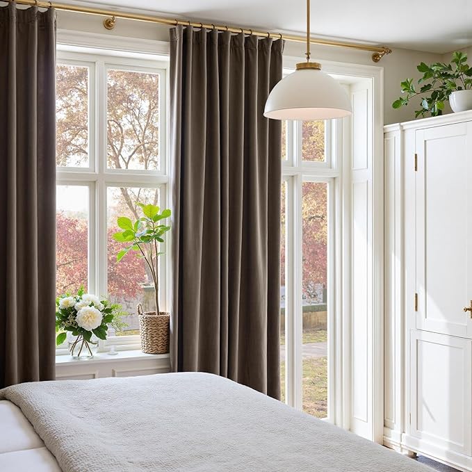 Lazzzy Velvet Blackout Curtains Thermal Insulated Room Window Drapes Super Soft Luxury Curtains for Living Room Bedroom Rod Pocket 2 Panels, Truffle, 52" W x 96" L