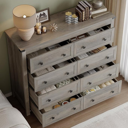 Tall 8-Drawer Dresser, Modern Wooden Storage Chest of Drawers, Dresser TV Stand, Wood Drawer Organizer with Metal Handles for Bedroom, Living Room, Hallway