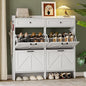 Shoe Storage Cabinet for Entryway, Farmhouse Wide Shoe Cabinet with 4 Flip Drawers and 2 Top Drawers, Freestanding Organizer with Adjustable Shelves, Hooks, and Anti-Tip Kit for Hallway