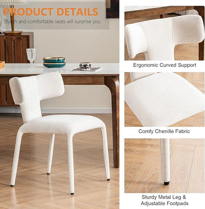 Kidol & Shellder Dining Chairs Set of 2,Modern Upholstered Fabric Dining Room Chairs with Curved Barrel Back,Armless Kitchen Chairs with Metal Legs and Padded Seat for Living Room and Bedroom Beige