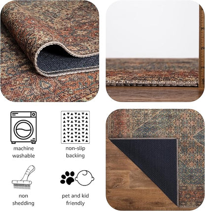Keen Home Design 5x7 Rug - Machine Washable Area Rug with Non-Slip Backing, Ideal for Living Room, Dining Room, Bedroom - Vintage, Easy Clean, Durable, Low Pile Rug - (5' x 7')