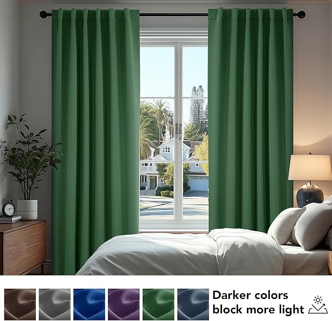 Deconovo Blackout Curtains, Thermal Insulated, W52 x L54 2 Panels, Back Tab, Machine Washable, Room-Darkening Drapes for Bedroom/Living Room Dark Forest