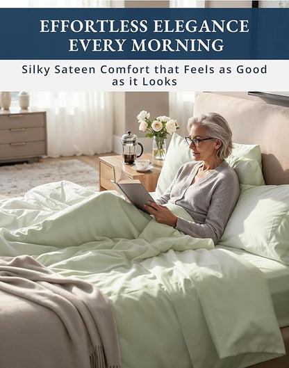 100% Egyptian Cotton King Size Sheets Set – Luxury 1000 Thread Count Buttery Soft & Durable Christmas Sheets King Size, Sateen Winter Sleep Comfort, Snug Fit 15" Deep Pocket, Hotel Comfort - Mineral