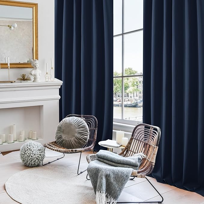 Deconovo Solid Back Tab Curtains Blackout Curtains Thermal Insulated Drapes and Curtains Room Darkening Curtains for Bedroom 52Wx95L Inch Navy Blue 1 Set