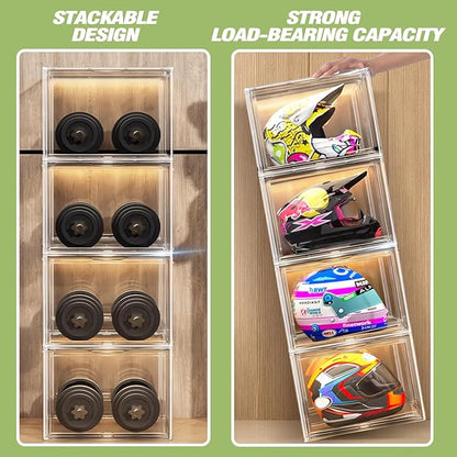 XXX-Large Acrylic Display Case, Clear Shoe Storage Boxes Stackable Shoe Organizer with 2 Shoe Bags Boots Shoe Rack for Closet Sneaker Handbag Collectibles Organizer with Magnetic Door, 1 Pack