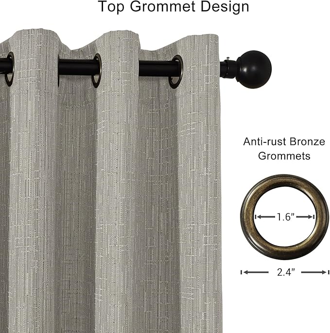 Jacquard Linen Curtains 96 inch Length 2 Panels Thick Faux Linen Blended Window Drapes Burlap Textured Curtains with Grommet for Living Room Bedroom Farmhouse (52x96 Light Khaki) Natural