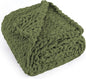 Chunky Knit Throw Blanket 50"X 60", 100% Handmade with Soft Chenille Yarn, 4.4lbs Thick Cable Knitted Blankets, Large Rope Knot Crochet Throws for Couch Sofa Bed Home Decor, Olive Green