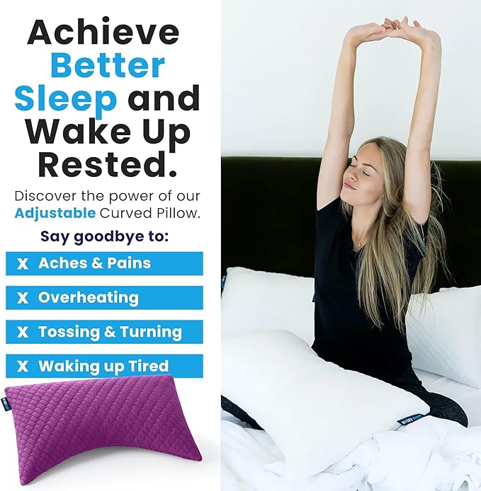 Sidney Sleep Set of 2 Queen Size Adjustable Bed Pillows for Side and Back Sleepers - Memory Foam Pillows for Neck and Shoulder Support - Customizable Loft - Extra Foam Included (Magenta)