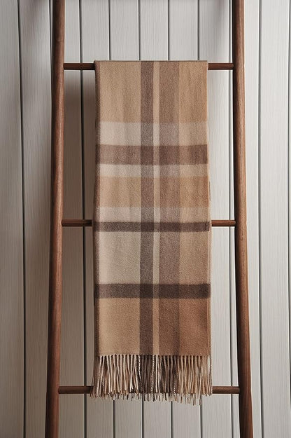 EP Mode 100% Pure Cashmere Throw Blanket for Sofa, Classic Design with Gift Box (Camel Tartan)