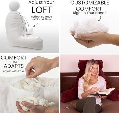 Husband Pillow XXL – Reading Pillow Bed Chair with Arms & Back Support – Maroon - Back Pillow for Beds Sitting Up – Bed Rest Arm Pillow – Comfy Reading Pillow for Adults