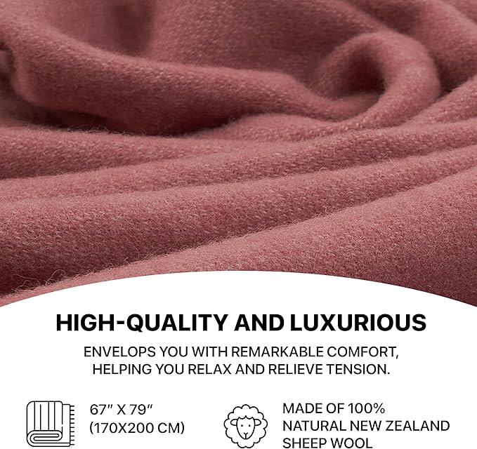| Wool Blanket/Throw | 100% New Zealand Wool | Perfect for Home and Outdoors | Virgin Wool Throw with Fringes 67"x79" (170 x 200 cm)