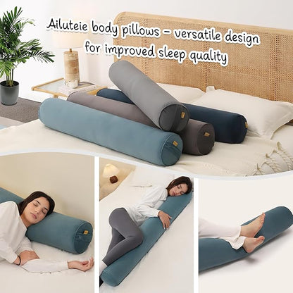 Long Round Body Pillow for Adults – Bolster Pillow for Bed, Cervical Roll Pillow, Firm Support for Sleeping,39.37 x 7.87 Inches,Slate Blue