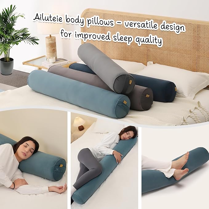 Long Round Body Pillow for Adults – Bolster Pillow for Bed, Cervical Roll Pillow, Firm Support for Sleeping,59 x 7.87 Inches,Slate Blue