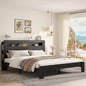 Wooden Bed Frame King Size with Storage Headboard - Farmhouse Platform Bed Frame with Bookcase Shelf & Led Lights, Sturdy Wood Slat Framework Bed Frame (Black LED)