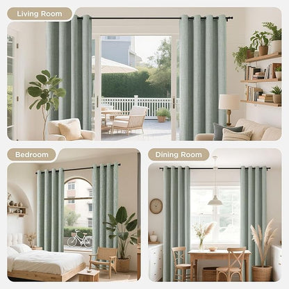 Joydeco Sage Green Blackout Curtains 120 Inches Long, Extra Long Curtains 120 Inch Length 1 Panel for Bedroom, Thermal Insulated Linen Black Out Curtains with Grommets(100x120, Sage Green)