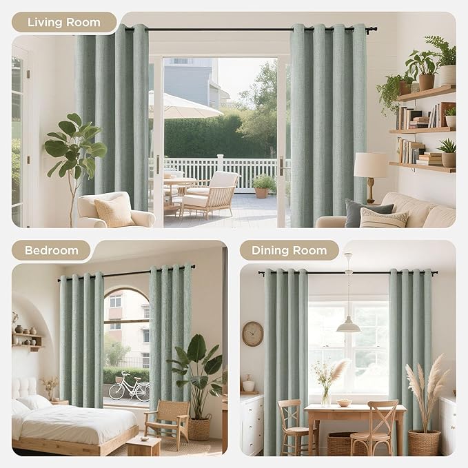 Joydeco Blackout Curtains 108 Inches Long 2 Panels Burg, Room Darkening Curtains for Bedroom, 100% Black Out Textured Thermal Drapes Privacy Protection 2 Panels Set(W52 x L108 Inch, Sage Green)