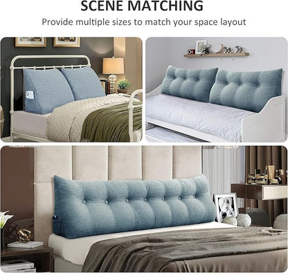 homecozy Wedge Headboard Pillow Dorm Room Reading Pillow Back Support for Sitting Up in Bed Bolster Lumbar Cushion Body Positioning Bedrest Gifts for Mom Cotton Linen 59in Gray Queen