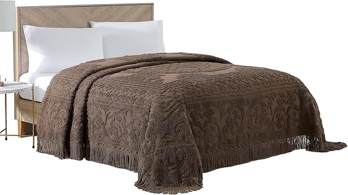 Beatrice Home Fashions Medallion Chenille Bedspread, Full, Chocolate
