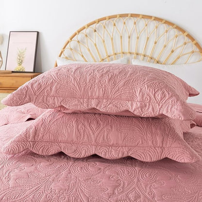 HoneiLife Quilt Sets King Size - 3 Pieces Microfiber Quilt Set Lightweight Bedspreads Reversible Coverlets Rustic Bed Cover King Quilt Bedding Set All Season Quilts-Pink