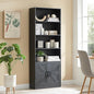 RWYHG 70in Tall Bookshelf 6 Tier Bookcase with Barn Doors and Adjustable Shelf, Black Farmhouse Book Shelves with Storage Cabinet,Wood Floor Standing Display Bookshelve for Bedroom,Living Room,Kitchen