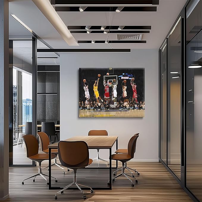 Basketball Legends Canvas Wall Art Print Poster, Iconic Sports Stars Shooting Inspirational Picture, Motivational Photography Wall Decor for Gym Dorm Home Office Living Room Bedroom, Framed 24x30inch