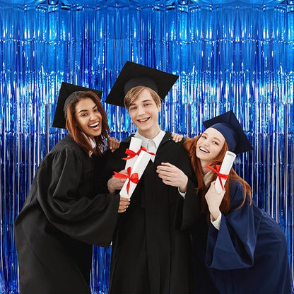 GOER 3.2 ft x 9.8 ft Metallic Tinsel Foil Fringe Curtains Party Photo Backdrop Party Streamers for Birthday,Graduation,New Year Eve Decorations Wedding Decor (Navy Blue,1 Pack)