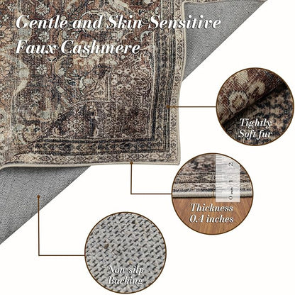 Area Rug 6×9, Large Vintage Boho Rug,Ultra-Soft Low Pile, Washable, Non Slip,Stain Resistant, Printed Carpet for Living Room Bedrooms Playroom Office Kitchen,Oat/Antiquity