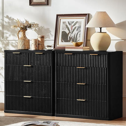 LEYAOYAO Fluted 5 Drawers Dresser for Bedroom, 34" Tall Modern Chest of Drawers with Metal Handle, Curved Profile Design,Black Wood Drawer Organizer for Bedroom, Living Room, Hallway, Entryway