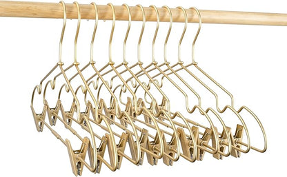 16.5" Adult Gold Metal Clips Pants Coat Clothes Hangers,30 Pack Coat Suit Closet Storage Display,Space Saving Standard Size Adult Clothing for Home Garment Clothes Shop
