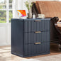 LEYAOYAO Fluted Nightstand with Charging Station, 23" Modern Night Stand with Woodgrain Top, 3 Drawers End Table w/Storage, Bedside Tables for Bedroom, Living Room, Curved Profile Design, Blue