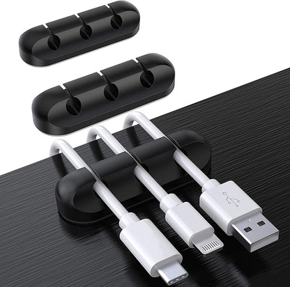 SOULWIT Cable Holder Clips, 3-Pack Cable Management Cord Organizer Clips Silicone Self Adhesive for Desktop USB Charging Cable Nightstand Power Cord Mouse Cable Wire PC Office Home