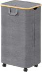 SpaceAid Laundry Hamper with Wheels and Lid, 26 Gal (100L) Rolling Clothes Basket with Bamboo Handle, Large Laundry Hamper for Bedroom, Bathroom, Dorm, Laundry Room - Grey
