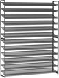 Large Shoe Rack 12 Tier Shoe Organizer, Heavy Duty Metal 6-Tier Stackable Shoe Storage Vertical Shoe Rack for Closet Front Door Entrance, Up to 75 Pairs, 44.8" W x 11.4" D x 85.1" H, Black