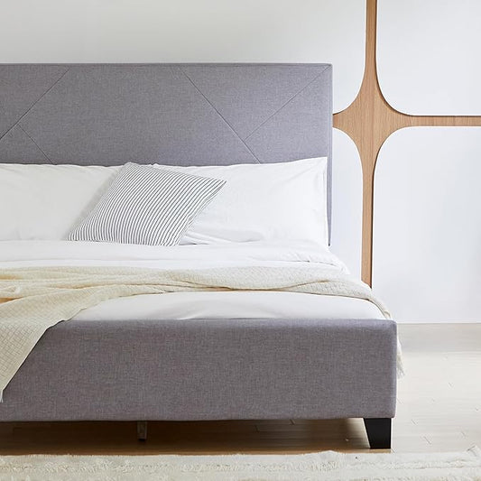 Livinia Stella Twin Size Platform Bed, Fabric Upholstered Twin Bed Frame with Height Adjustable Headboard Footboard, Strong Wood Slats, No Box Spring Needed, Gray (Twin)