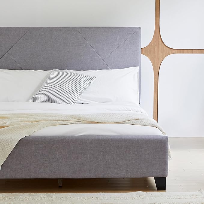 Livinia Stella Full Size Platform Bed, Fabric Upholstered Full Bed Frame with Height Adjustable Headboard Footboard, Strong Wood Slats, No Box Spring Needed, Gray